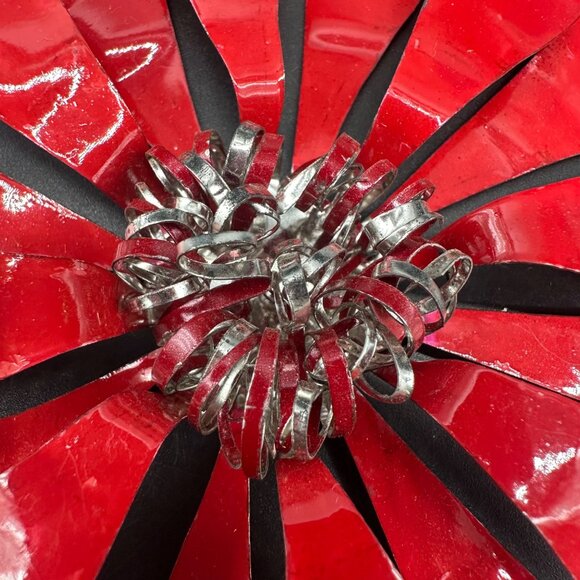 Vintage Christmas Ornament Handmade Red Silver Flower Aluminum Metal Atomic - Picture 4 of 8